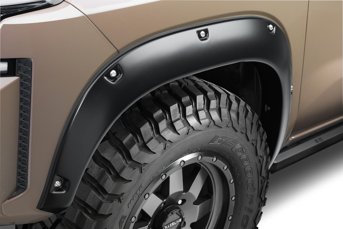 Black Pocket/Rivet Style Smooth Finish Front Fender Flares For 22-26 Nissan Frontier Bushwacker-1