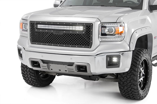 Sierra Mesh Grille w/30 Inch Dual Row Black Series LED 14-15 Sierra 1500 Rough Country-1