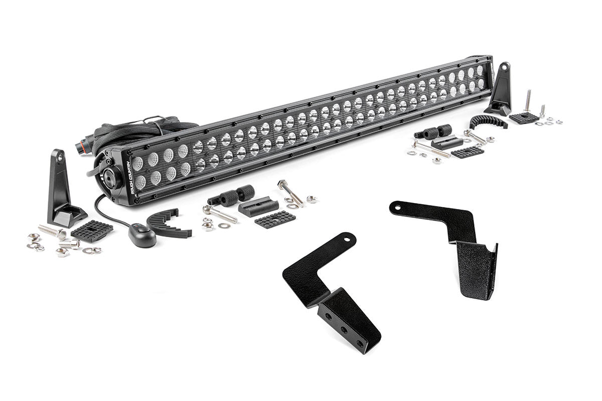 LED Light Kit Bumper Mount 30 Inch Black Dual Row Toyota FJ Cruiser (07-14) Rough Country