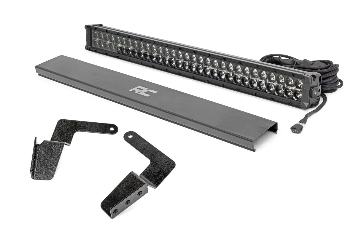 LED Light Kit Bumper Mount 30 Inch Black Dual Row White DRL Toyota FJ Cruiser (07-14) Rough Country