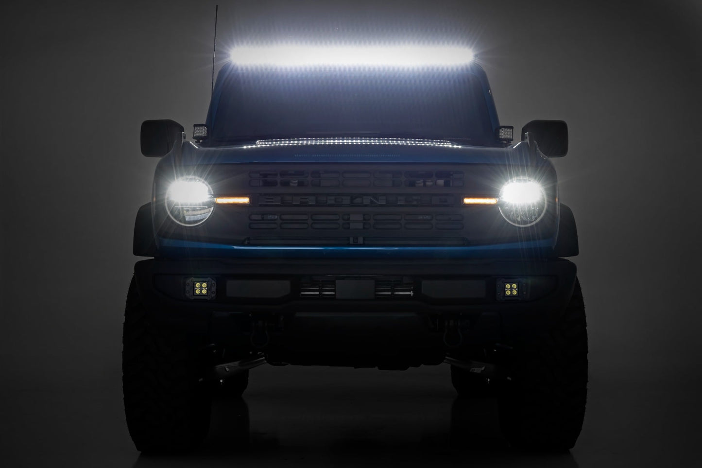 LED Light Kit Upper Windshield 50 Inch Black Single Row Ford Bronco (21-25) Rough Country-5