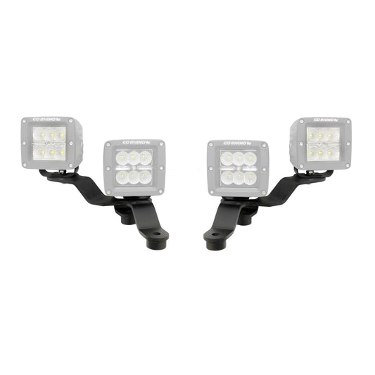 XE Windshield Cowl Light Mount Two 3 Inch X 3 Inch Industry Standard Cube LED's Textured Black 2018-2026 Jeep Wrangler JL 2020-2025 Jeep Gladiator Go Rhino-1