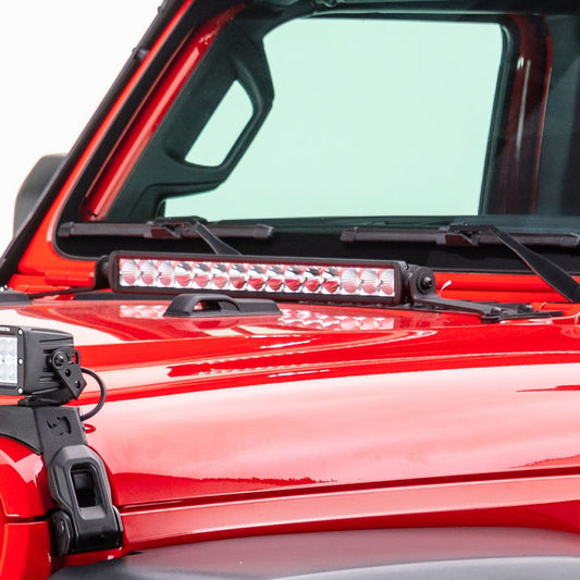 XE Hood Hinge Light Mount for a 20 Inch Single Row LED Bar Textured Black 2018-2026 Jeep Wrangler JL 2020-2025 Jeep Gladiator Go Rhino-1