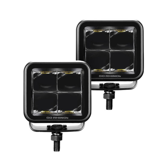 Blackout Series Lights Pair of 2x2 Cube LED Spot Light Kit Black Go Rhino-1