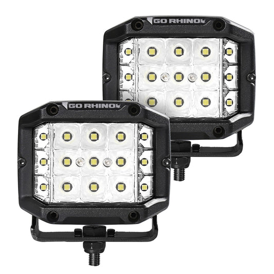 Bright Series Lights Pair of 4x3 Sideline Cube LED Spot Light Kit Black Go Rhino-1