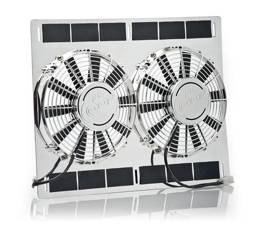 11 Inch Show and Go Stainless Shroud 24 Inch W x 18 Inch H w/Dual Chrome Puller Fans Radiator Be Cool-1