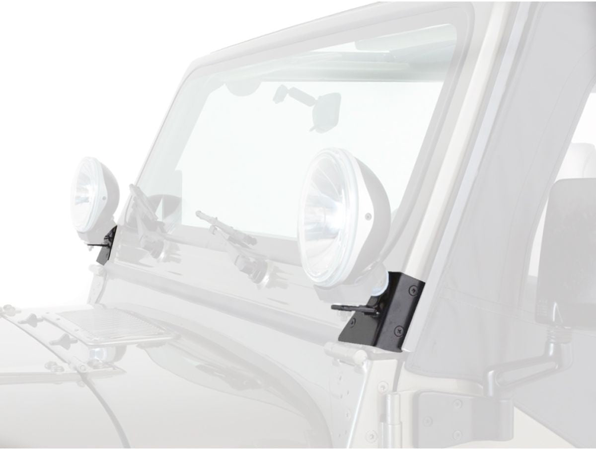 Windshield Hinge Light Bracket for 1976-1983 Jeep CJ5, 1976-1986 Jeep CJ7, 1987-1995 Jeep Wrangler YJ Pair, Black Rampage