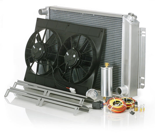 Downflow Radiator Module Direct-Fit Natural Finish for 64-65 Pontiac GTO/LeMans/Tempest w/Std Trans 25 Inch W Radiator Be Cool-1