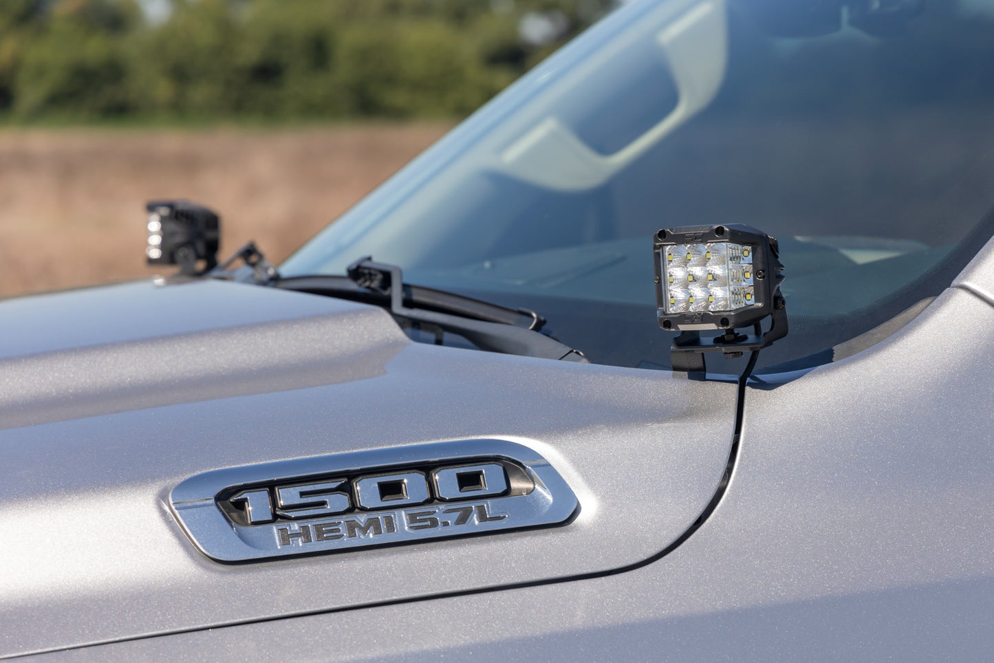 LED Light Kit Ditch Mount 2 Inch Black Pair Amber DRL Ram 1500 (19-26) Rough Country-5