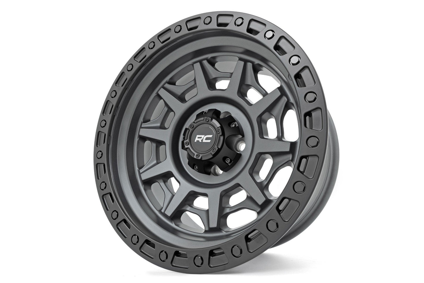 85 Series Wheel Simulated Beadlock Gunmetal Gray/Black 17x9 6x5.5 -12mm Rough Country-4