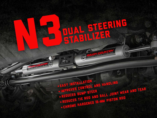 N3 Steering Stabilizer Dual 2-8 Inch Lift Ram 2500 (10-13)/3500 (10-12) Rough Country-1