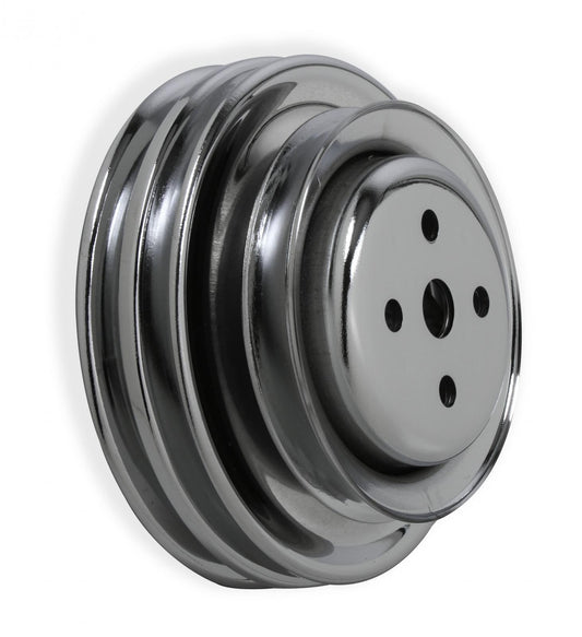 Chrome Water Pump Pulley Triple Groove Fits 1966-1969 Ford 289/302/351W with A/C, P/S & Smog Pump Mr Gasket-1