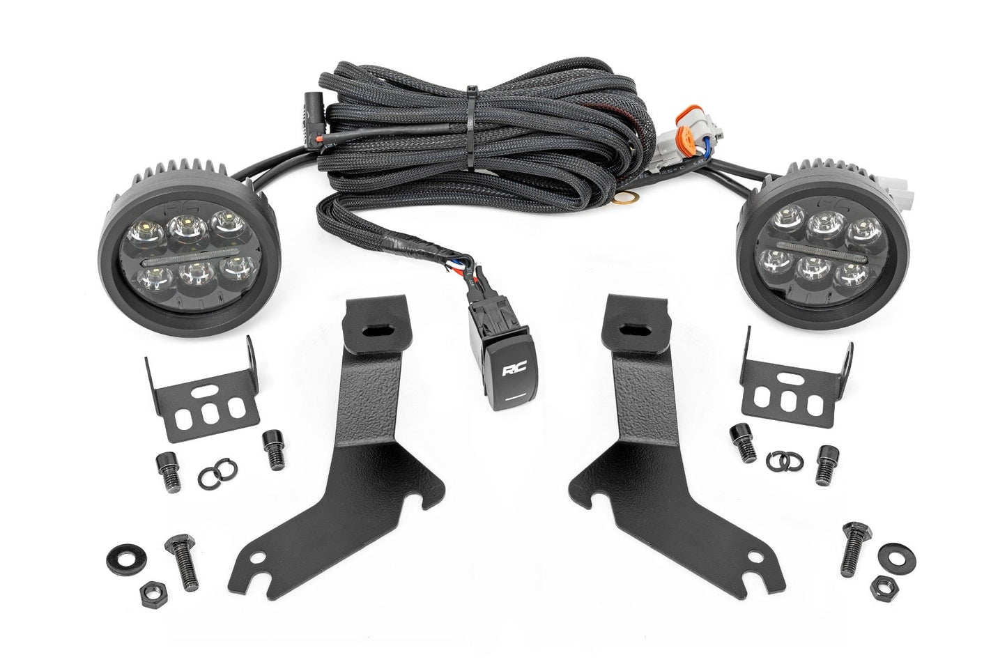 LED Light Kit | Ditch Mount | Black Series Round | 3.5 Inch | Amber DRL | Chevy 1500 (99-06) Rough Country
