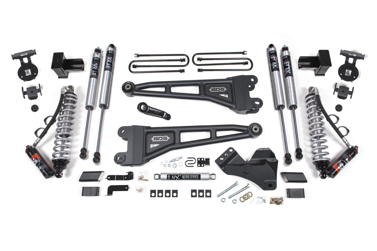 4 Inch Lift Kit w/ Radius Arm FOX 2.5 Performance Elite Coil-Over Conversion Ford F250/F350 Super Duty 17-19 4WD Diesel 5 Inch Block 2 Leaf Main FOX 2.0 Performance BDS Suspension