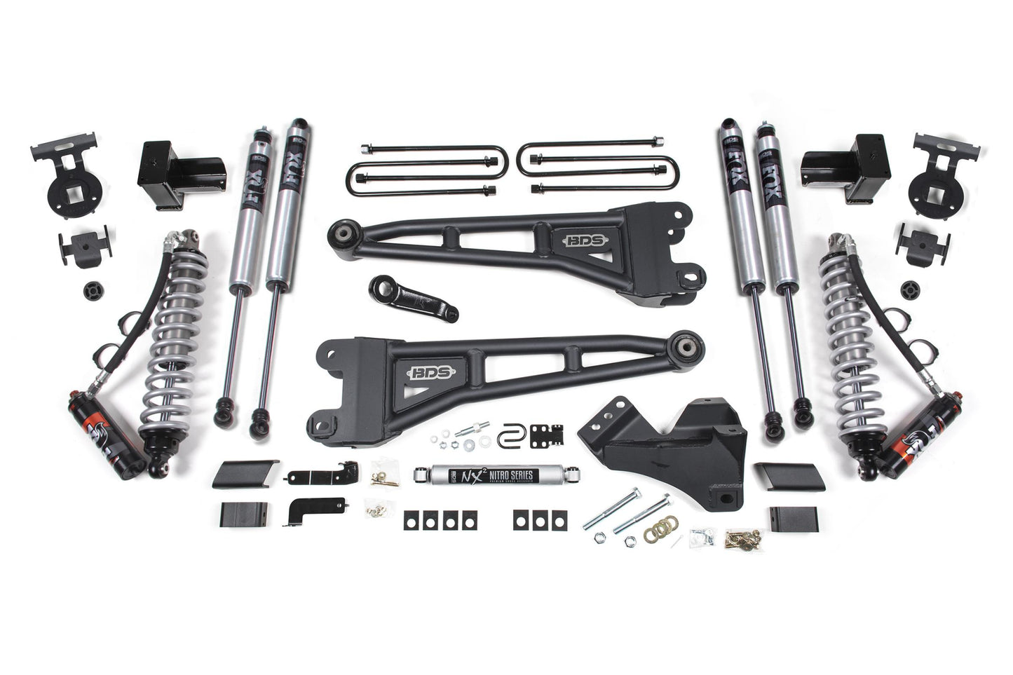 4 Inch Lift Kit w/ Radius Arm FOX 2.5 Performance Elite Coil-Over Conversion Ford F250/F350 Super Duty 17-19 4WD Diesel 5 Inch Block 2 Leaf Main FOX 2.0 Performance BDS Suspension