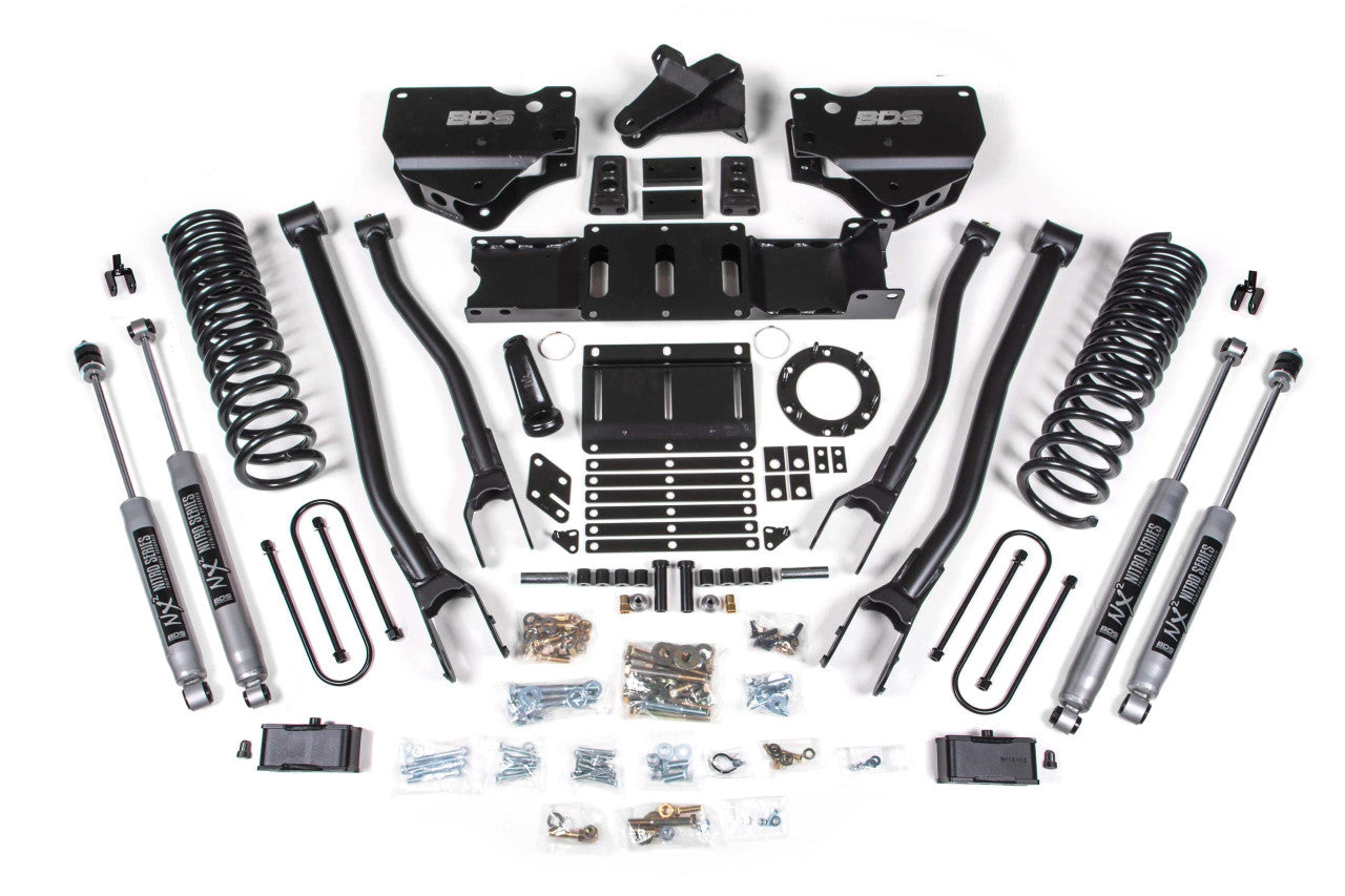4 Inch Lift Kit w/ 4-Link Ram 3500 19-23 4WD Gas With Factory Rear Overload Leaf Fox 2.0 Performance Shocks BDS Suspension