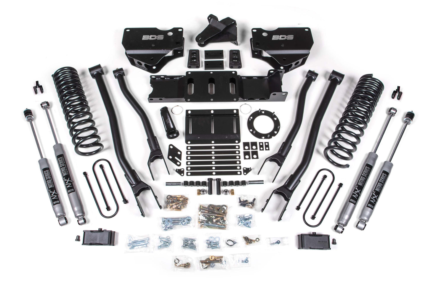 4 Inch Lift Kit w/ 4-Link Ram 3500 19-23 4WD Gas With Factory Rear Overload Leaf NX2 Nitro Shocks BDS Suspension