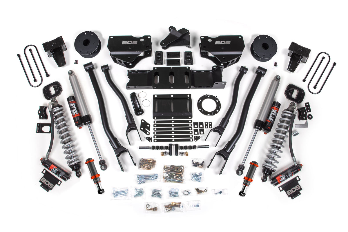 19-24 Ram 3500 4WD 6 Inch 4-Link Lift Kit, 5 Inch Rear, Block w/ Overload, 6 Bolt Diesel - Fox 2.5 Performance Elite Series C/O Front, Fox 2.5 Performance Elite Series Rear BDS Suspension