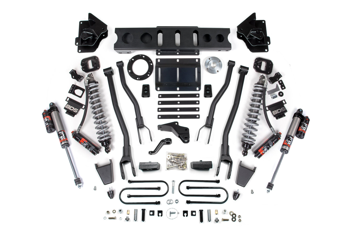 13-18 Ram 3500 4WD 4 Inch 4-Link Lift Kit, 2 Inch Rear, Block, 6 Bolt Diesel - Fox 2.5 Performance Elite Series C/O Front, Fox 2.5 Performance Elite Series Rear BDS Suspension