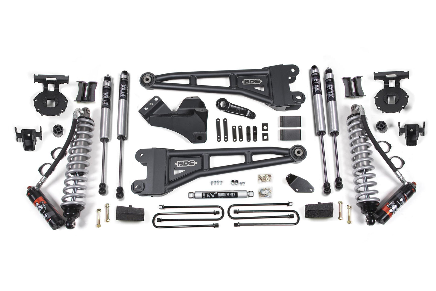 4 Inch Lift Kit w/ Radius Arm FOX 2.5 Performance Elite Coil-Over Conversion Ford F250/F350 Super Duty 05-07 4WD Diesel Block Kit With Factory Overload Fox 2.5 Performance Elite BDS Suspension