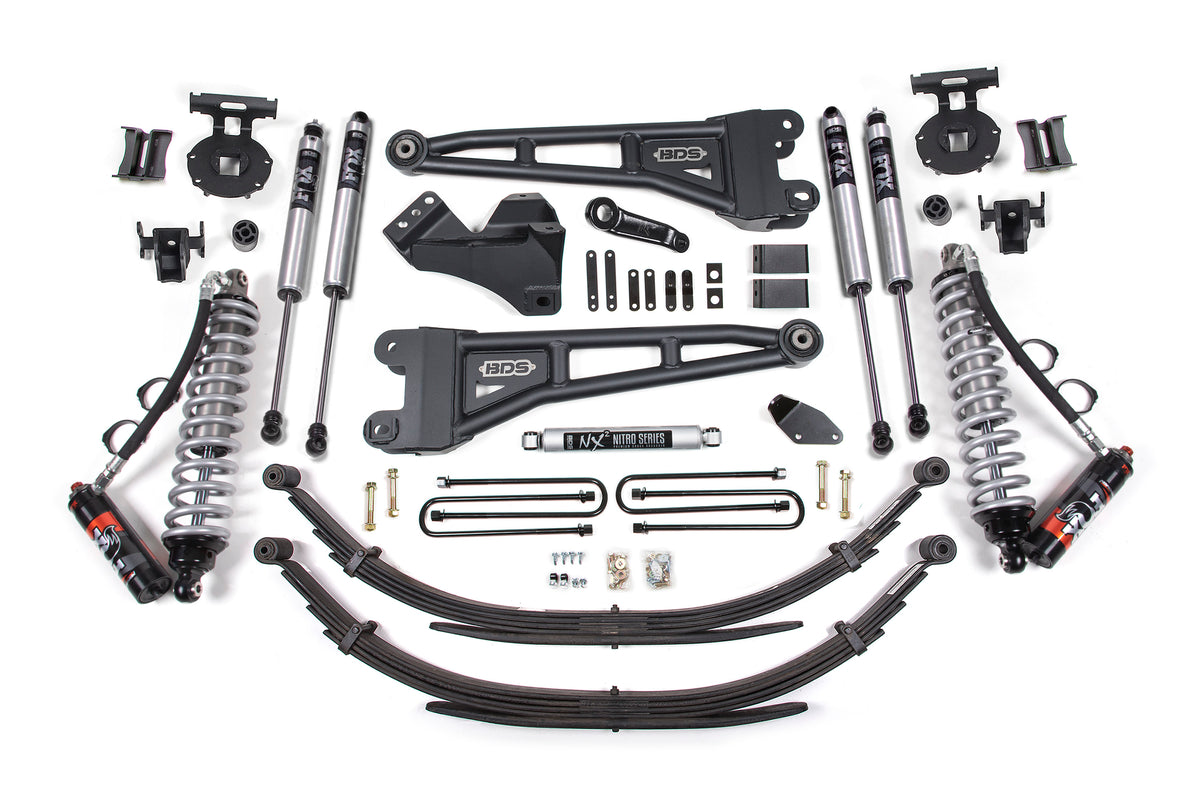 08-10 Ford F-250/F-350 4WD 4 Inch Radius Arm Lift Kit, 4 Inch Rear Lift, Leaf Spring, Diesel - Fox 2.5 Performance Elite Series C/O Front, Fox 2.0 IFP Performance Series Aux Front, Fox 2.0 IFP Performance Series Rear BDS Suspension