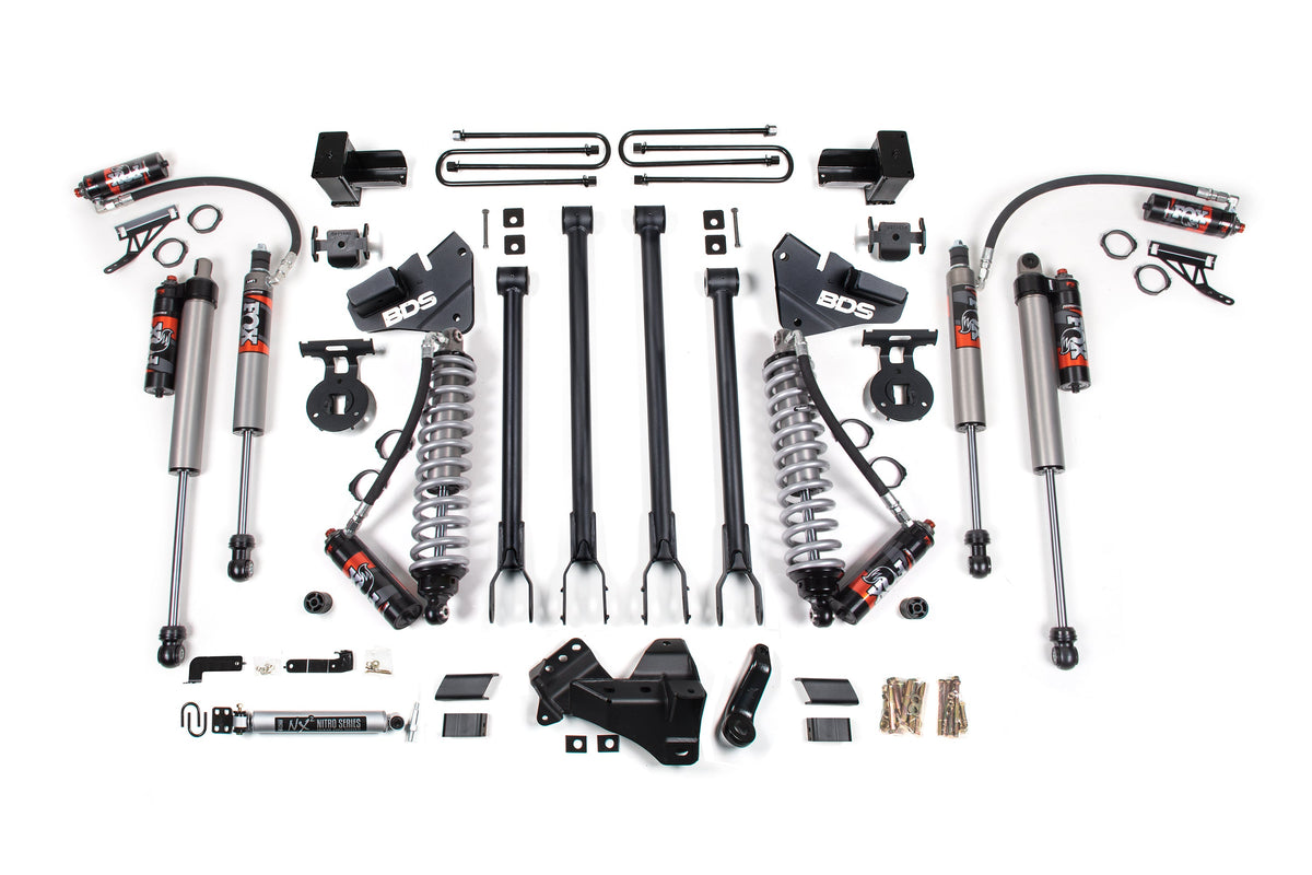 17-19 Ford F-350 4WD Dually 4 Inch 4-Link Lift Kit, 3 Inch Rear, Block, Diesel - Fox 2.5 Performance Elite Series C/O Front, Fox 2.5 Performance Elite Series Aux Front, Fox 2.5 Performance Elite Series Rear BDS Suspension