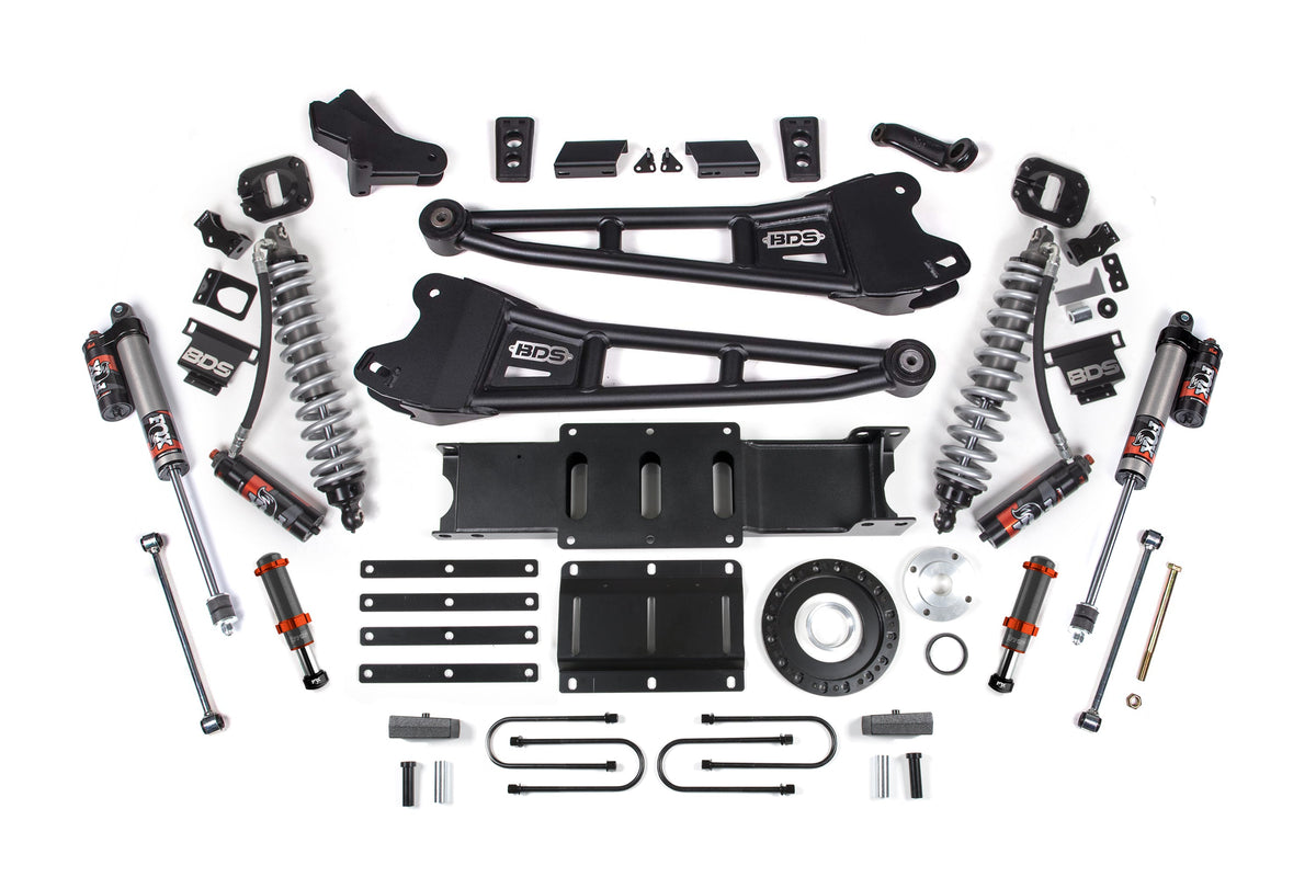 13-18 Ram 3500 4WD 4 Inch Radius Arm Lift Kit, 2 Inch Rear, Block, 6 Bolt Diesel - Fox 2.5 Performance Elite Series C/O Front, FOX 2.0 Front Bump, Fox 2.5 Performance Elite Series Rear BDS Suspension