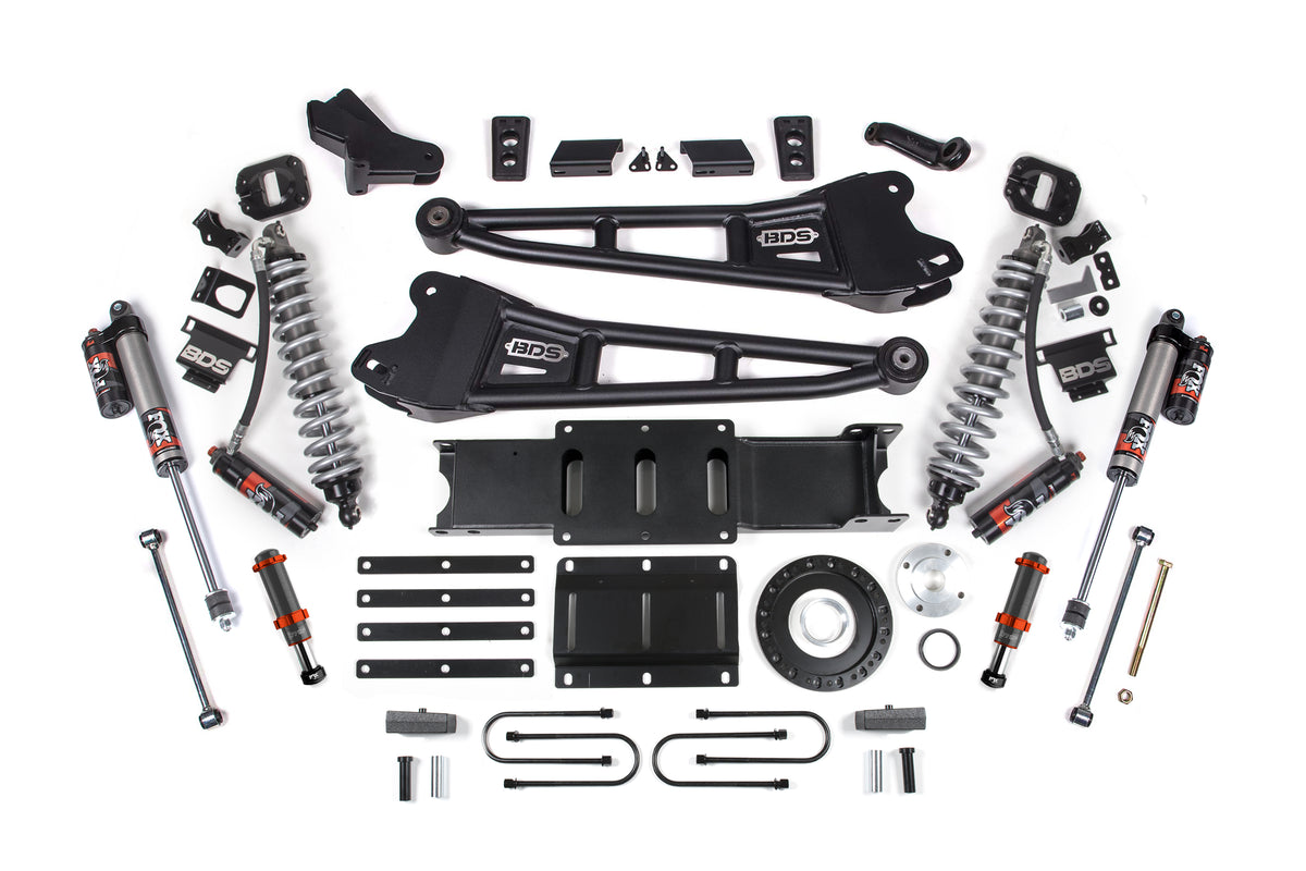 13-18 Ram 3500 4WD 4 Inch Radius Arm Lift Kit, 2 Inch Rear, Block, 8 Bolt Diesel - Fox 2.5 Performance Elite Series C/O Front, FOX 2.0 Front Bump, Fox 2.5 Performance Elite Series Rear BDS Suspension