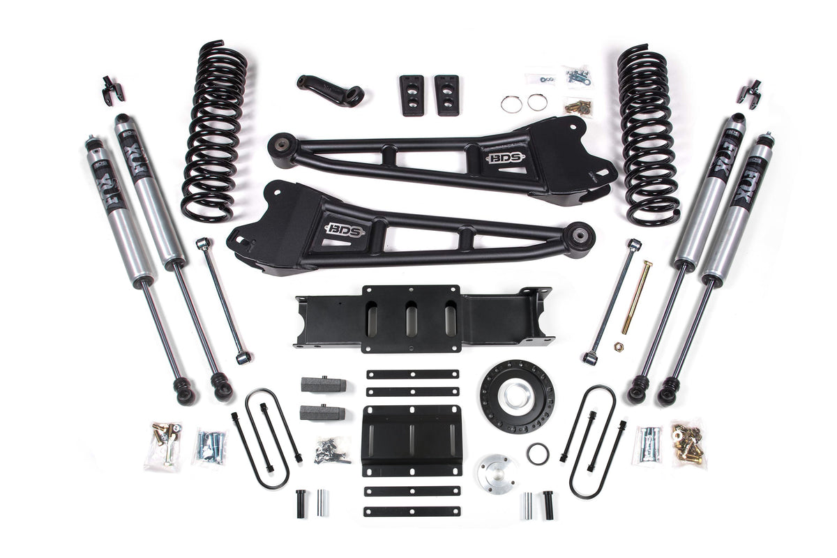 13-18 Ram 3500 4WD (Diesel) 6 Inch Radius Arm Lift Kit, 8-Bolt Indexing Ring, 5 Inch Rear Lift, Block - Fox 2.5 Performance Elite Series Shocks BDS Suspension