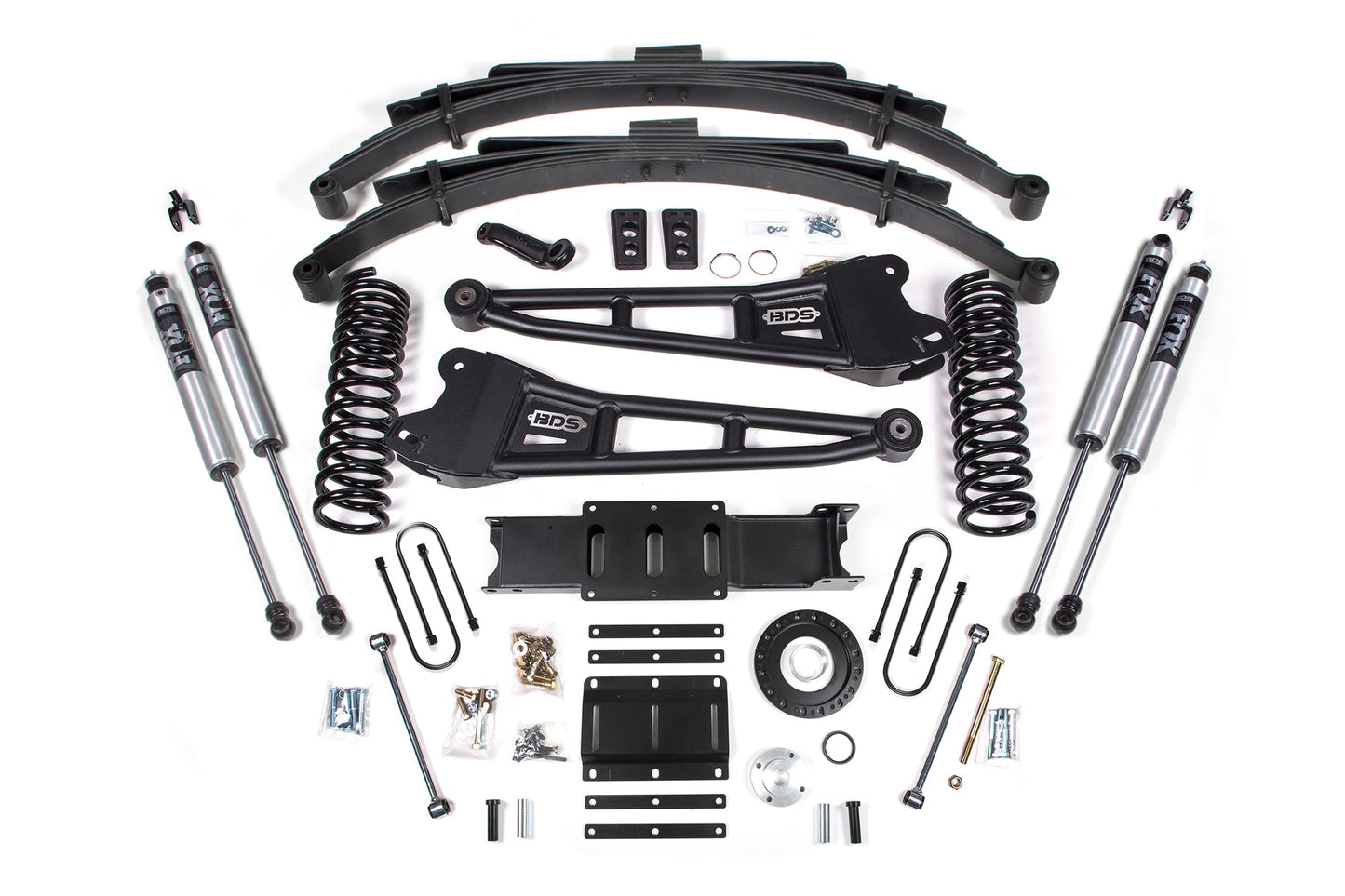13-18 Ram 3500 4WD (Diesel) 6 Inch Radius Arm Lift Kit, 8-Bolt Indexing Ring, 4 Inch Rear Lift, Block - Fox 2.5 Performance Elite Series Shocks BDS Suspension