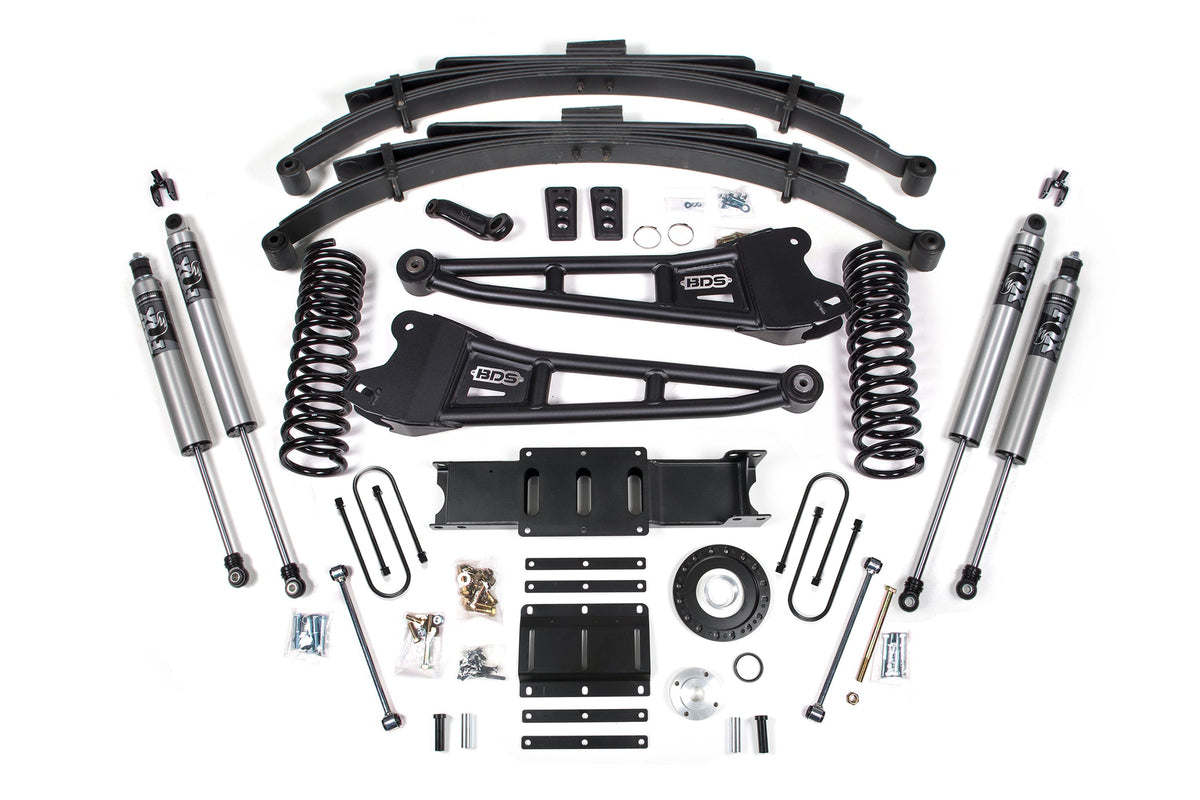 13-18 Ram 3500 4WD (Diesel) 6 Inch Radius Arm Lift Kit, 8-Bolt Indexing Ring, 4 Inch Rear Lift, Block - NX2 Nitro Series Shocks BDS Suspension