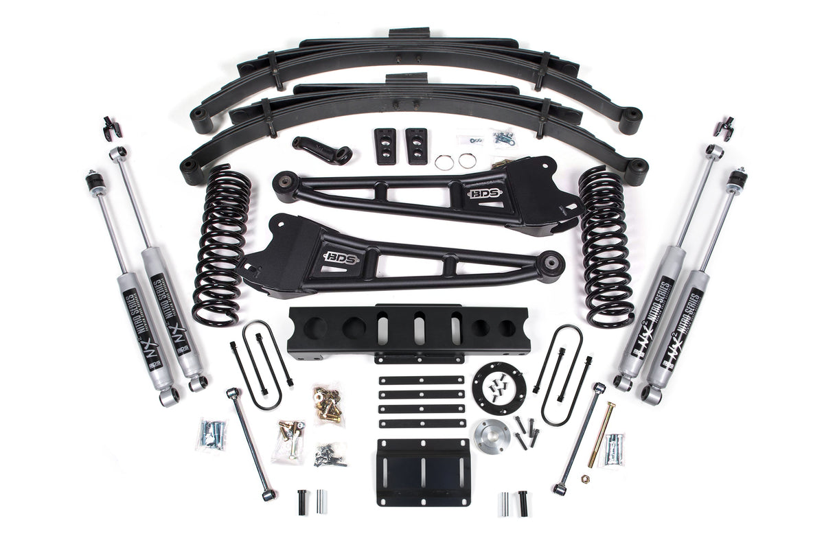 13-18 Ram 3500 4WD (Diesel) 6 Inch Radius Arm Lift Kit, 8-Bolt Indexing Ring, 4.5 Inch Rear Lift, Leaf Spring - Fox 2.0 IFP Performance Series Shocks BDS Suspension
