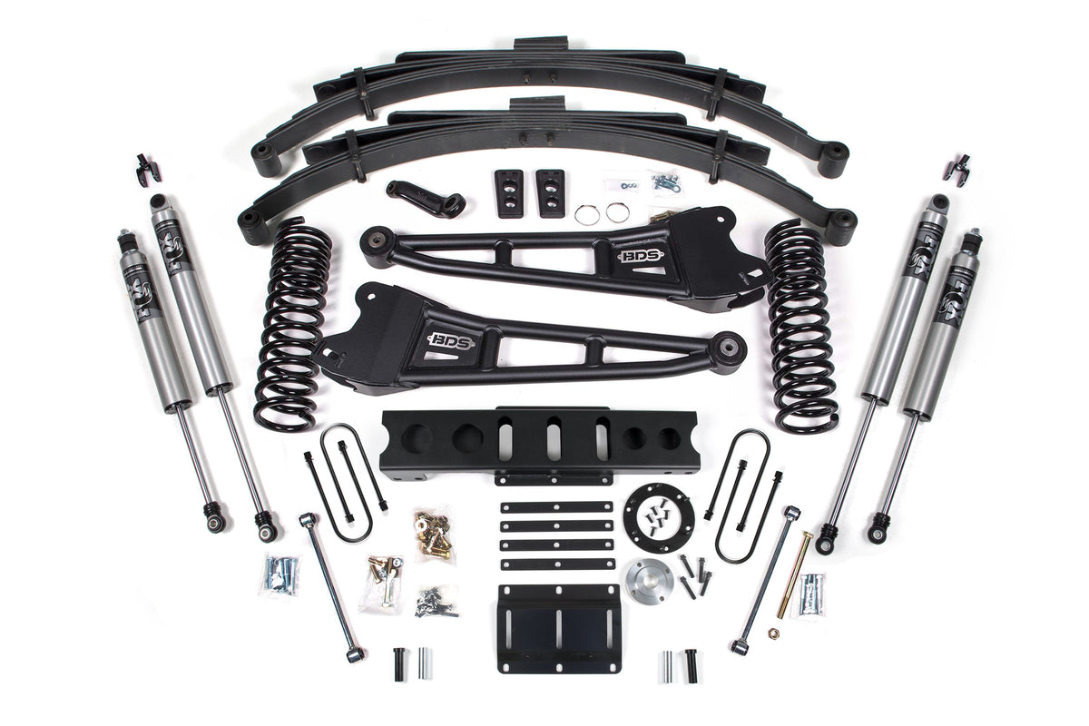 13-18 Ram 3500 4WD (Diesel) 6 Inch Radius Arm Lift Kit, 8-Bolt Indexing Ring, 4.5 Inch Rear Lift, Leaf Spring - NX2 Nitro Series Shocks BDS Suspension