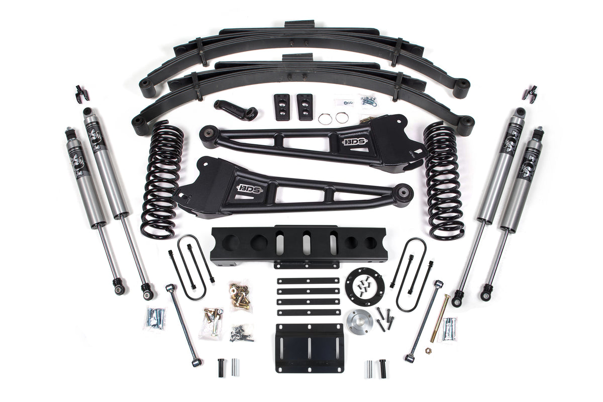 13-18 Ram 3500 4WD (Diesel) 6 Inch Radius Arm Lift Kit, 4.5 Inch Rear Lift, Leaf Spring, 6 Bolt - Fox 2.5 Performance Series Shocks BDS Suspension