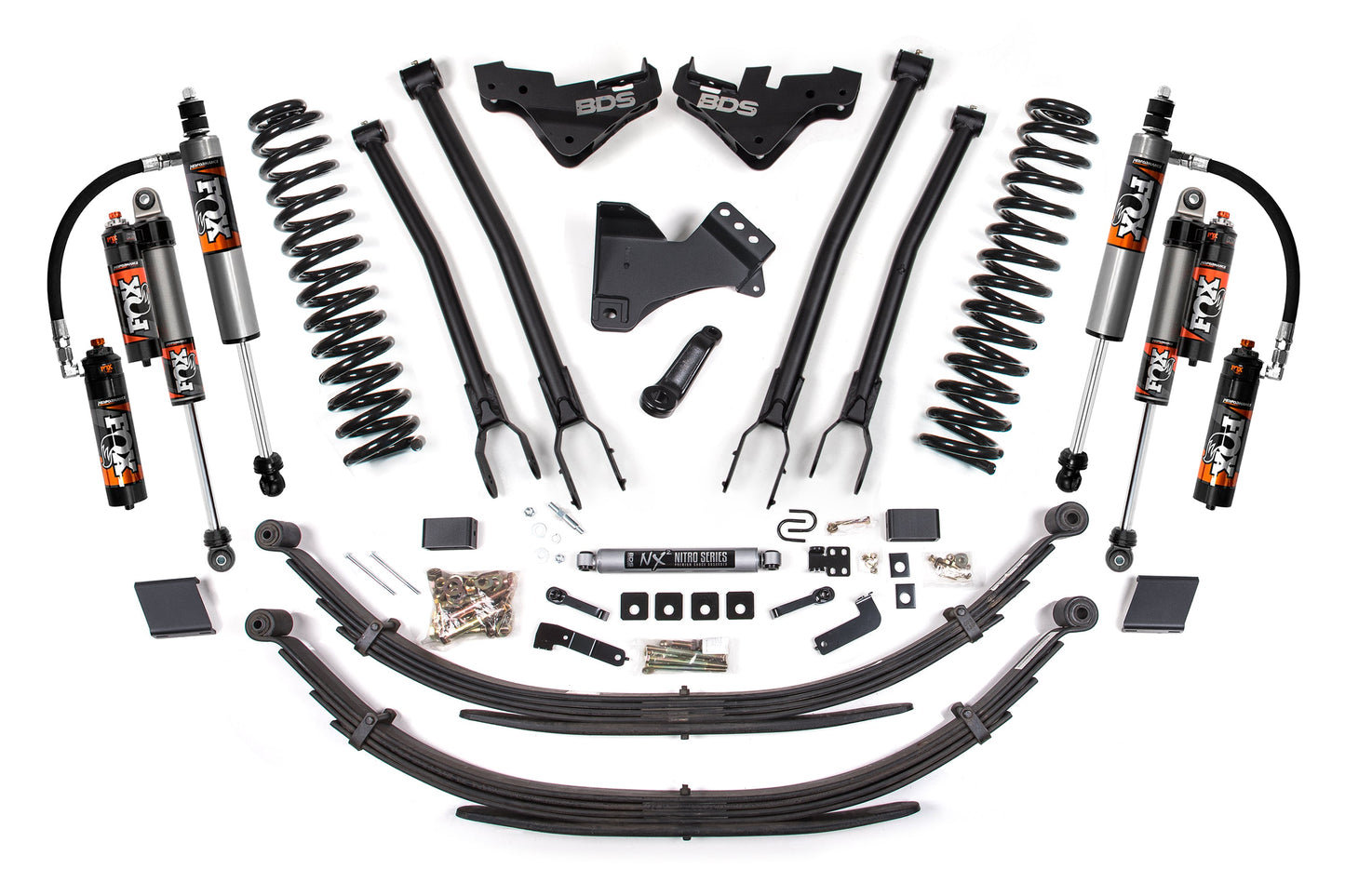 23-26 Ford F-250/F-350 4WD 5 Inch 4-Link Lift Kit, 3 Inch Rear, Block (W/O Overload), Diesel - Fox 2.5 Performance Elite Series Shocks Front and Rear BDS Suspension