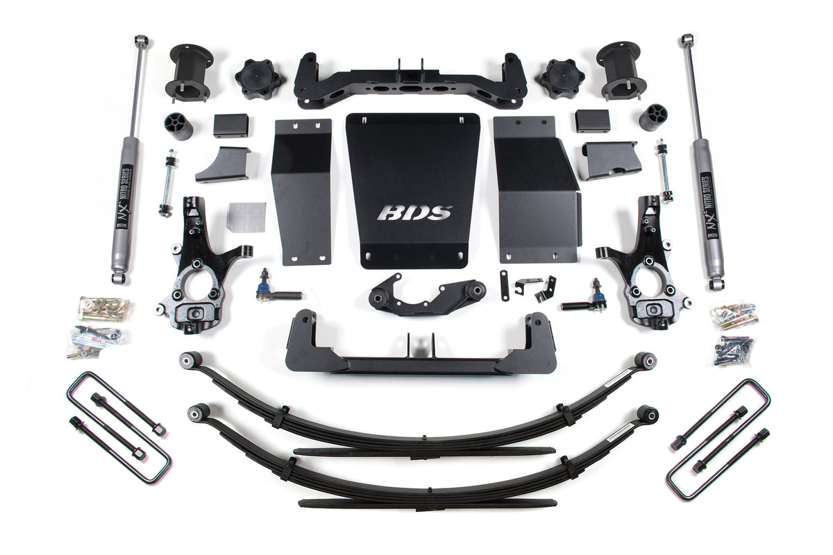 14-18 Chevrolet Silverado 1500 - GMC Sierra 1500 4WD 6.5 Inch Lift Kit (Cast Steel), 4 Inch Rear Lift, Leaf Springs, NX2 Nitro Series Shocks BDS Suspension