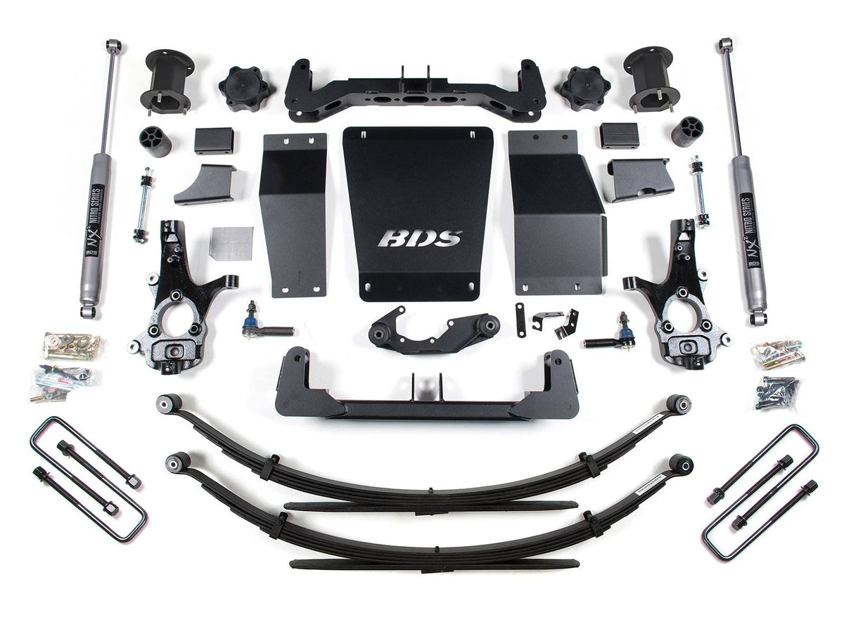14-18 Chevrolet Silverado 1500 - GMC Sierra 1500 4WD 6.5 Inch Lift Kit (Aluminum / Stamped Steel), 4 Inch Rear Lift, Leaf Springs, NX2 Nitro Series Shocks BDS Suspension