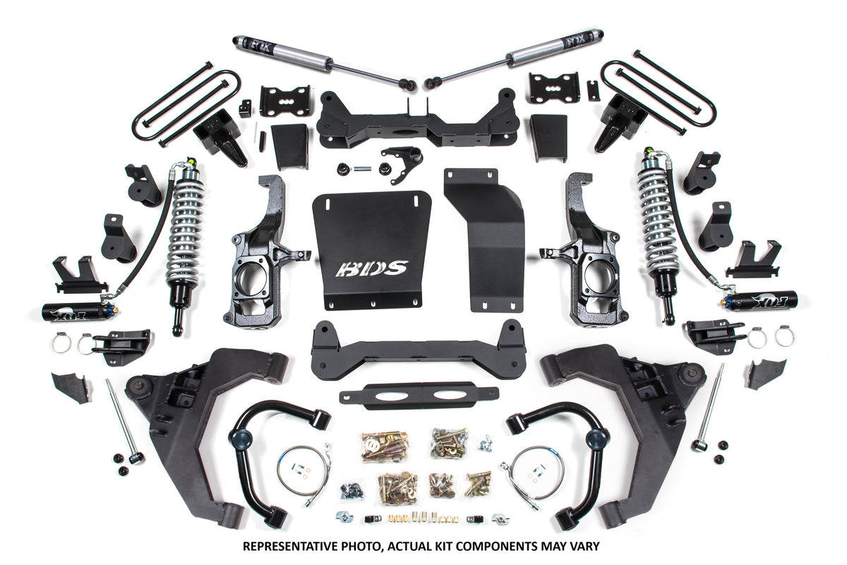 11-19 Chevrolet Silverado 2500HD/3500HD - GMC Sierra 2500HD/3500HD 4WD (Diesel) 6.5 Inch Coilover Conversion Kit, 3 Inch Rear Lift, Block with Overload - Fox 2.5 Performance Elite Series C/O, Fox 2.0 IFP Performance Series Shocks BDS Suspension