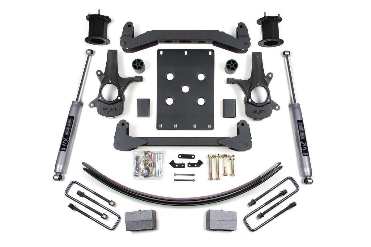 07-13 Chevrolet Silverado 1500 - GMC Sierra 1500 2WD 6 Inch Lift Kit, 4.5 Inch Rear Lift, Block and Add-A-Leaf, Fox 2.0 IFP Performance Series Shocks BDS Suspension