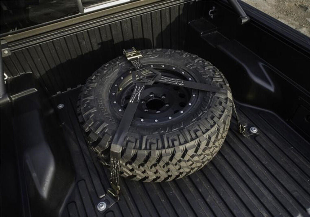 Gloss Black Bed Mounted Rapid Strap Tire Carrier with Black Strap NFab-1