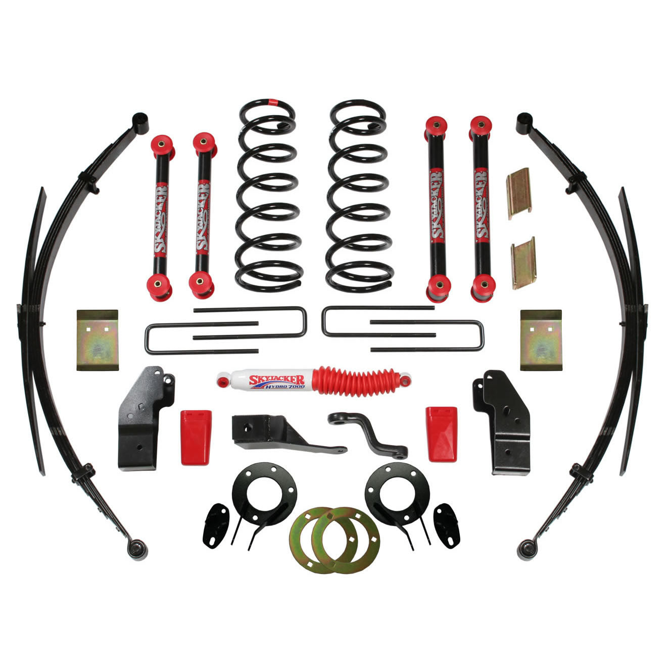 Class II Lift Kit 4-4.5 Inch Lift Includes Front Coil/Rear Leaf Springs Pitman Arm Bump Stops Rear U Bolts Vent Hose Steering Stabilizer Dual Shock Bracket 00-01 Dodge Ram 2500 00-01 Dodge Ram 3500 Skyjacker