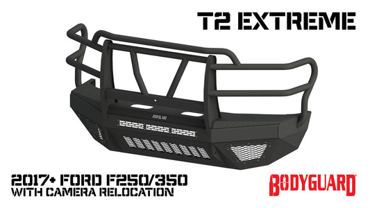 T2 Front Bumper Extreme For 2017-2022 Ford F550 Superduty No Sensor Cutouts Factory Fog Cutouts Receiver Hitch With Mesh Grill Fits 450/550 Fenders Bodyguard Bumpers-1