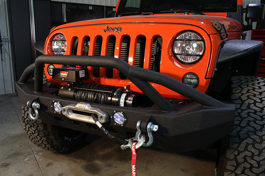 Jeep JK Front Winch Bumper W/LEDs Full Width 07-18 Wranger JK Black Texured Powercoated Fishbone Offroad-1