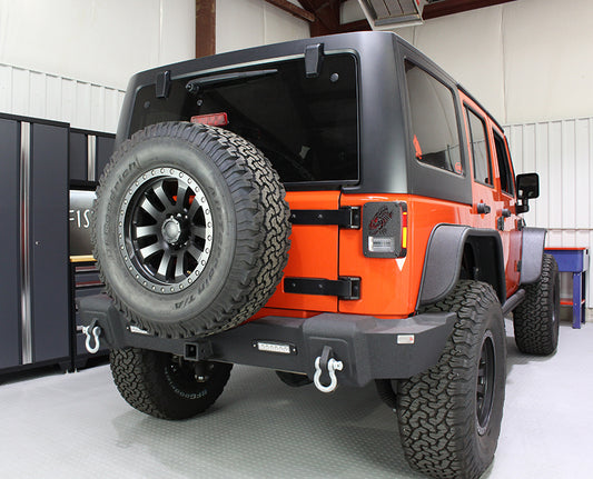 Jeep JK Rear Bumper W/LED's 07-18 Wrangler JK Rubicon and Unlimited Steel Black Textured Powdercoat Fishbone Offroad-1