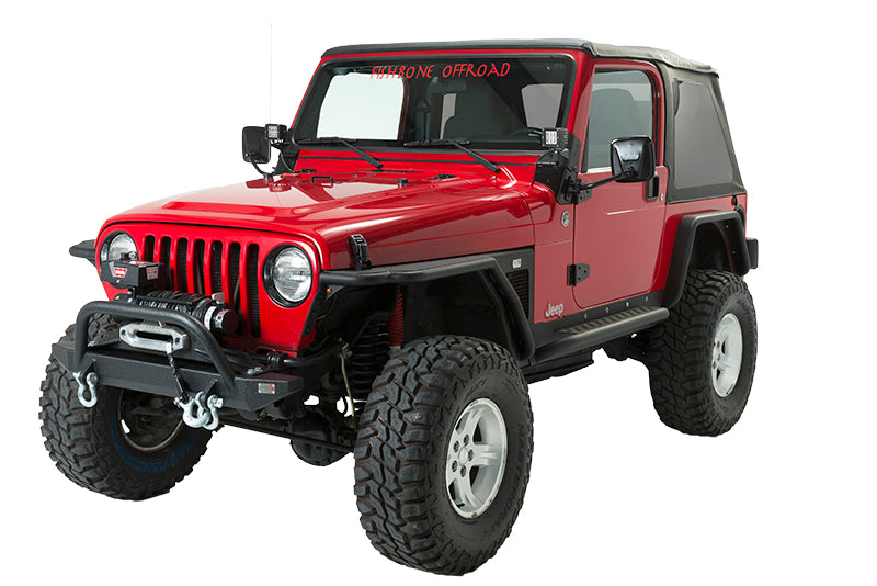 Jeep TJ Front Bumper W/Winch Guard 97-06 Wrangler TJ Rubicon and Unlimited Steel Black Textured Powdercoat Piranha Series Fishbone Offroad-5