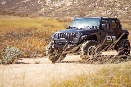 2007 2025 Jeep GladiatorJT Wrangler JK JKU JL JLU Stubby Front Bumper With Plated Bull Bar DV8 Offroad-1