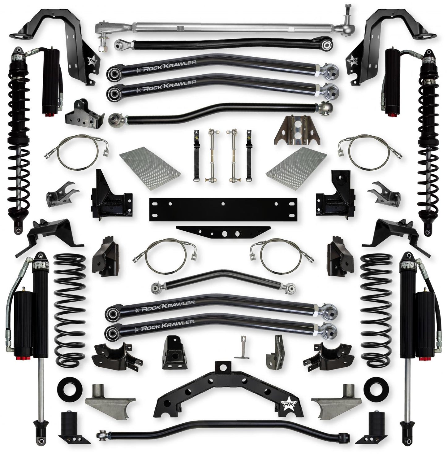4.5 Inch X-Factor X2 Rear 6 Inch Stretch Coilover Long-Arm Suspension System for Jeep Wrangler JK Comp Stage 2 Rock Krawler