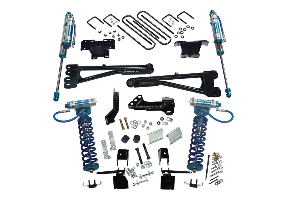 4 Inch King Edition Radius Arm Lift Kit 2017-2022 Ford F-250 and F-350 Super Duty 4WD with King Front Coilovers and King Reservoir Rear Shocks Superlift-1