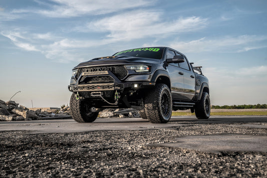 Freedom Front Bumper Baja For 2021-2024 Ram 1500 TRX Winch Mount Sensor Cutouts Without Mesh Grill With Camera Harness & Pod Bodyguard Bumpers-1