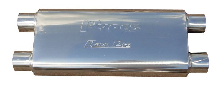 Race Pro Series Muffler 2.5 in Dual Inlet/Outlet 20 in L Hardware Not Incl Polished 304 Stainless Steel Pypes Performance Exhaust